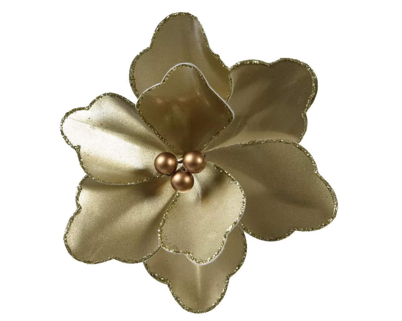 * Addobbi Di Natale | Fiore Con Clip E Bacche Oro 15X8Cm