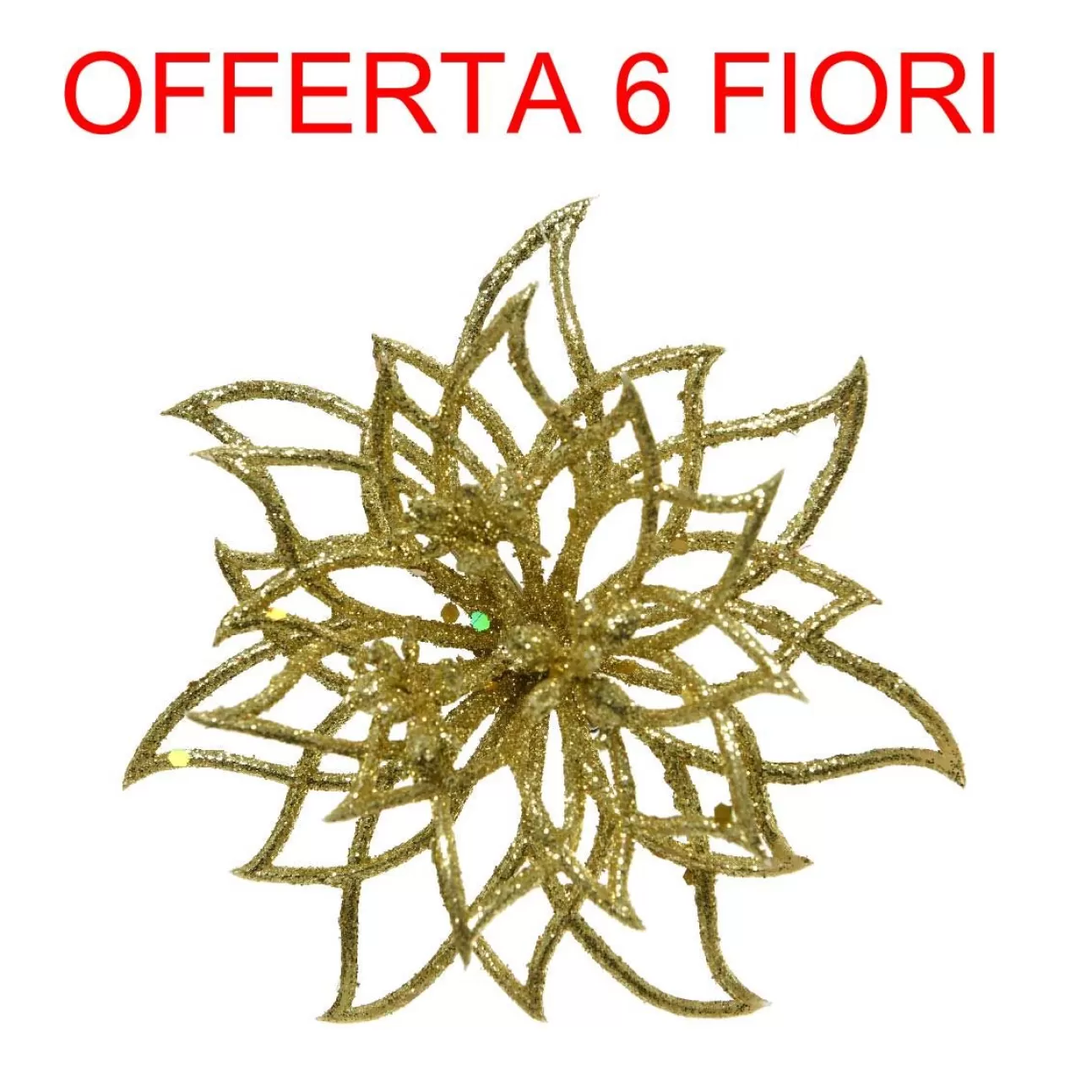 * Addobbi Di Natale | Offerta 6 Fiori Appendibili Oro 14X5Cm