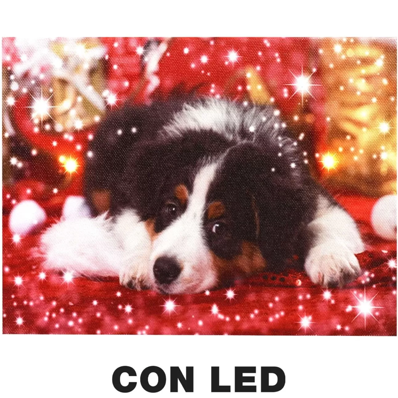 * Luci Di Natale | Quadro Natalizio Con Cagnolino 20X15X2.5Cm Con Microled Bianco Caldo