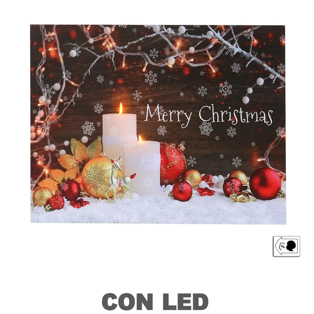 * Luci Di Natale | Quadro Natalizio Con Candele 20X15H2,5Cm Con Microled Bianco Caldo