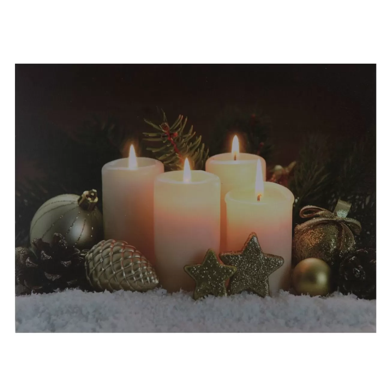 * Luci Di Natale | Quadro Natalizio Con Candele 40X30X1,8Cm Con Microled Bianco Caldo