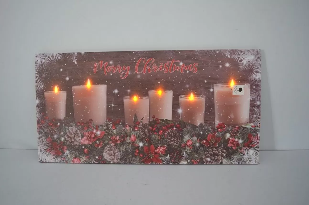 * Luci Di Natale | Quadro Natalizio Con Candele 60X30X1,8Cm Con Microled Bianco Caldo