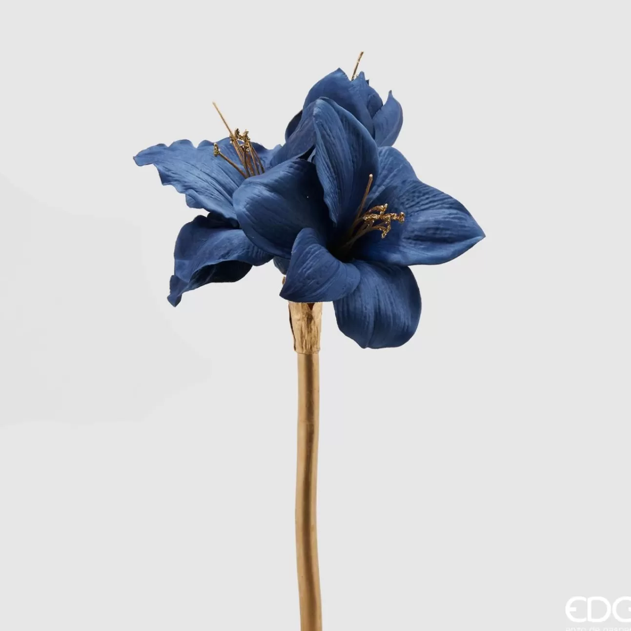 * Addobbi Di Natale | Ramo Con Amaryllis Blu Stelo Oro H50