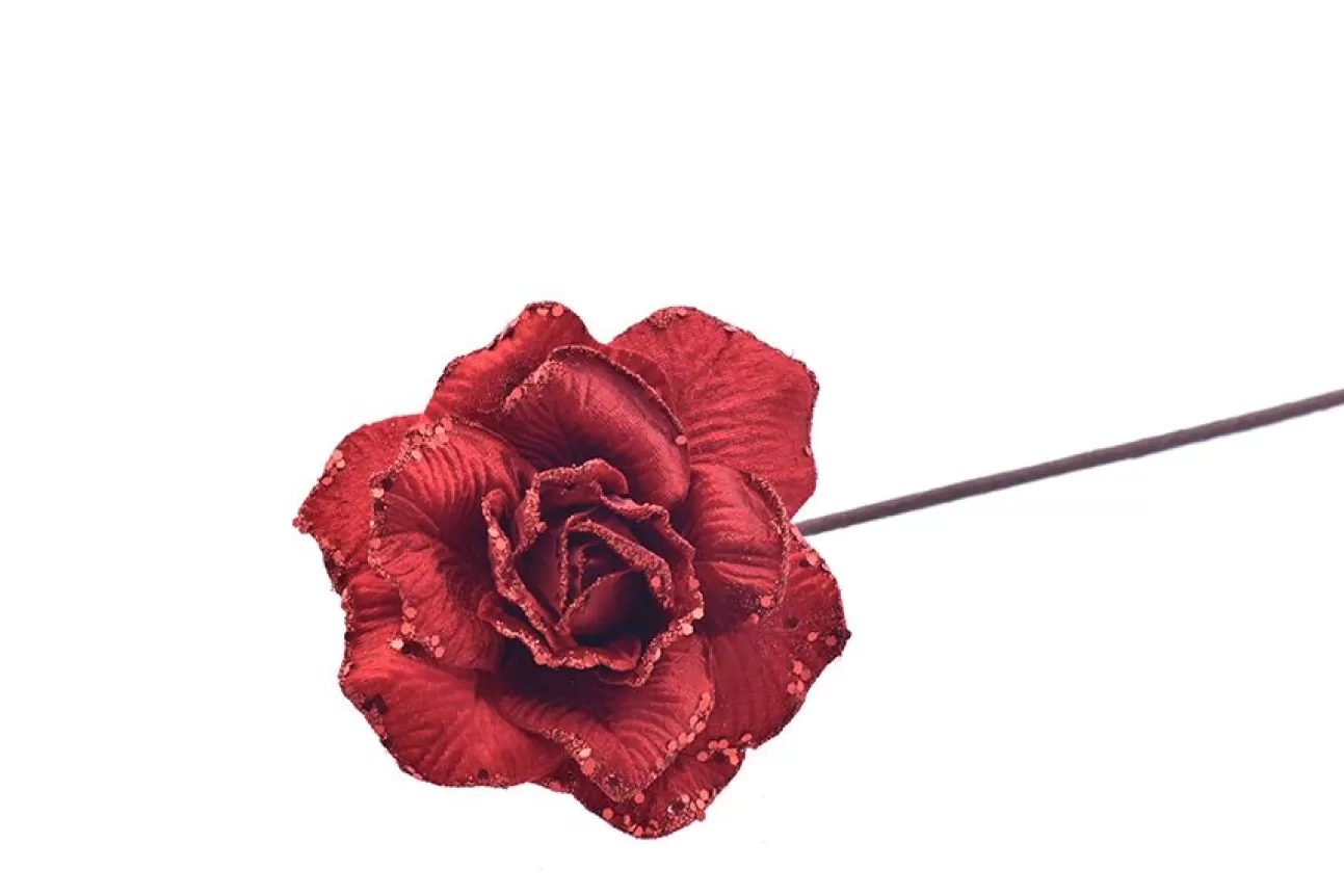 * Addobbi Di Natale | Rosa Con Gambo Lungo Rossa 70Cm